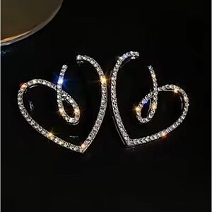 New Crystal Silver Statement Love Romantic Heart Post Statement Earrings